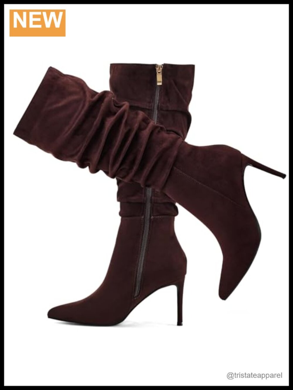 Mid Calf Boots Pointed Toe Stiletto Heel Side Zipper Faux Leather Women's Dress